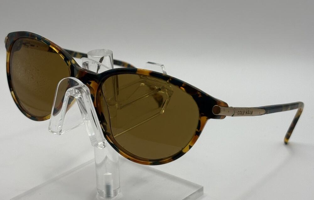 Cole Haan Sunglasses Tortoise Brown Lens Round Oval Frame Logo Temple